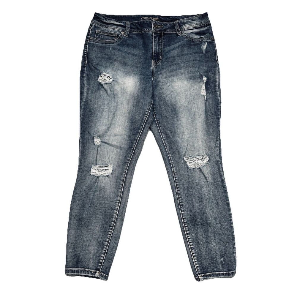 Maurices Jegging Jeans L-S (33x25) Blue Distressed Stretch Ankle Denim Womens